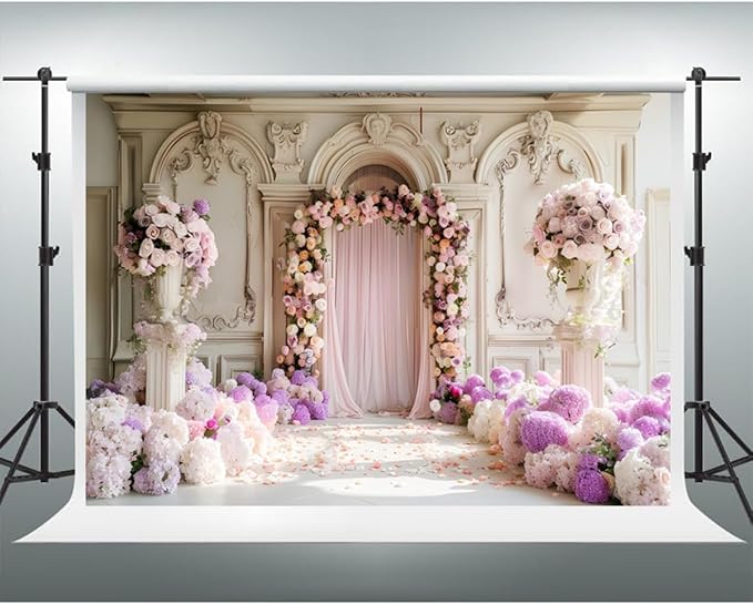YongFoto Wedding Backdrop 9x6ft Flower Arch Door European Style Photography Background Mr Mrs Marriage Engagement Bridal Shower Wedding Ceremony Reception Party Decor Banner Portrait Photoshoot