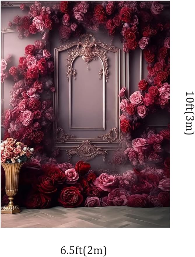 Kate 6.5x10ft Pink Red Rose Flowers Decoration Photography Backdrops Modern Interior European Style Wall Photo Background Wedding Portrait Backdrop Shooting