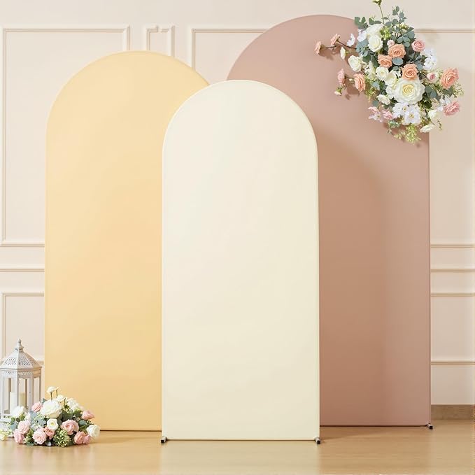Boho Arch Backdrop Cover 7.2FT 6.6FT 6FT Stretchy Wedding Arch Covers Set of 3 Spandex Fitted Nude Champagne Cream Fabric Backdrop Cover for Party Baby Shower Birthday Decoration