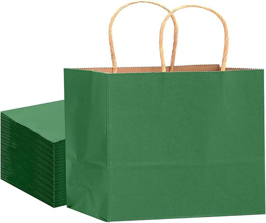 qiqee 13"x4.5"x10" Large Gift Bag with Handles Bulk 32PCS Gift Paper Bags Deep Green Bags Multiple Uses (Wide Large)