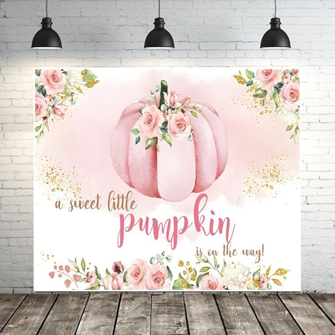 Pumpkin 1st Birthday Backdrop, Blush Pink Floral Pumpkin First Birthday Background, Girl First Birthday Party Cake Table Decoration Banner Photo Booth Props (10x8ft)