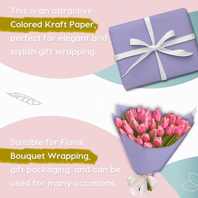 PerkHomy Light Purple Kraft Paper Roll 48" x 3,600" (300') for Gift Wrapping Bouquet Flower Art Painting Craft Writing Packaging Shipping 80GSM 55LB (Light Purple, 48" x 300')