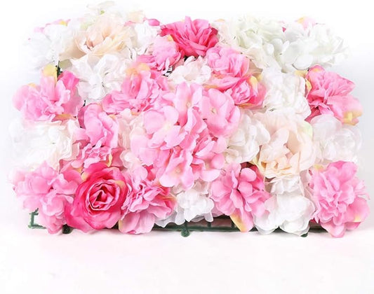 16"x 24" Artificial Flower Wall Panels,Flower Wall Mat Silk Flower Panels for Outdoor Garden Backyard Fence Fence Privacy Screen and Indoor Wall Decor (8Pcs Pink+White 8)