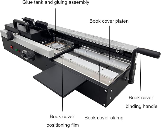 Manual Hot Glue Book Binding Machine A4 Desktop Wireless Hot Melt Glue Book Binder Binding Speed 200 Books/Hour 1.57" Binding Thickness for Office School Use 110V 1200W