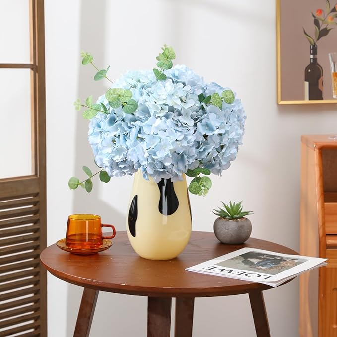 Tifuly Hydrangea Artificial Flowers -12 pcs Realistic Fake Hydrangeas Silk Flowers with Stems Faux Hydrangea Flowers Heads for Office Home Party Wedding Centerpiece DIY Floral Decor (Light Blue)