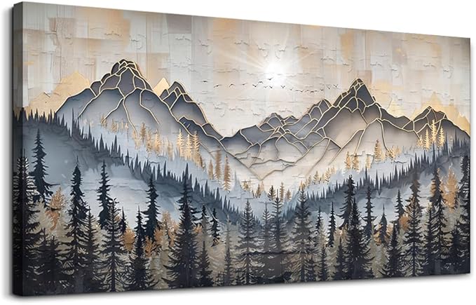 PHAOHUAXM Large Canvas Wall Art For Bedroom Large Wall Decor For Living Room Dining Room Modern Office Abstract Ink-Wash Landscape Mountain Wall Pictures Artworks Home Decor Ready To Hang 24"X48"
