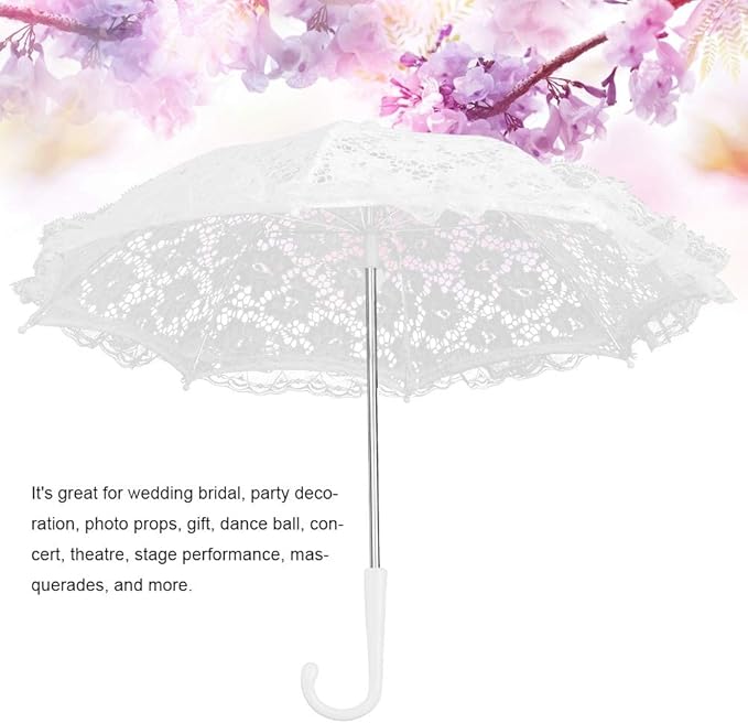 Hilitand Lace Umbrella White Embroidery Fashion Romantic Wedding Party Photography Decoration Umbrella Lightweight Mesh Parasol Lace Umbrella