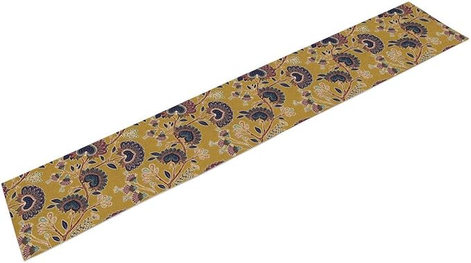 Boho Floral Table Runner, Mustard Yellow Paisley Floral Vintage Farmhouse Table Runner for Kitchen Dining Holiday Party Decor, 13x108 Inch