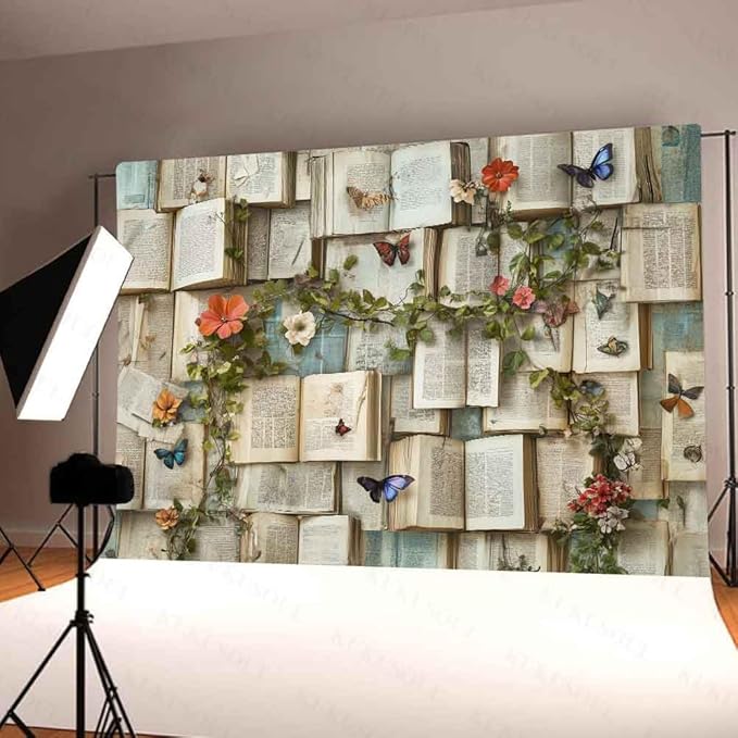 7x5ft Books Theme Photo Backdrop Flowers Bookshelf Backdrop Floral Theme Book Photography Background Girls Party Decorations Kids Newborn Birthday Baby Shower Photo Studio Props KUBYW003