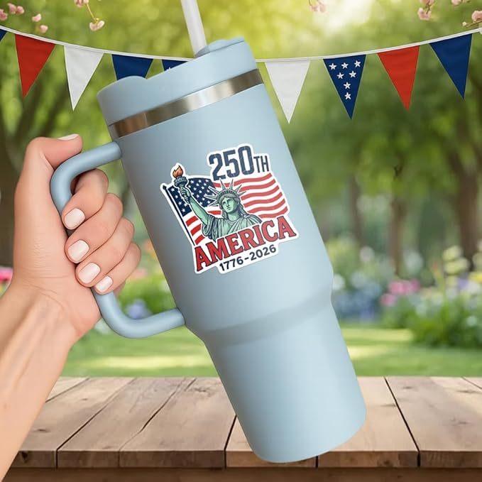 HANDICHI Design 5 Pack 3 Inch America 250th Anniversary Stickers (1776–2026), Patriotic Statue of Liberty & USA Flag Vinyl Decals