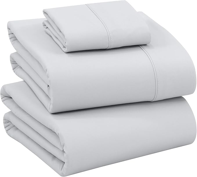 RUVANTI 100% Cotton Twin Sheets Set, 3 Pieces, Soft & Breathable Percale Weave Bedding, Deep Pocket 16", Hotel Standard, Crisp Cool Feel, Durable, Perfect Dyed Bed Sheet, Quiet Gray