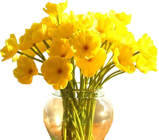 10 PCS High Quaulity Fresh Artificial Mini Real Touch PU/Latex Corn Poppies Decorative Silk Fake Artificial Poppy Flowers for Wedding Holiday Bridal Bouquet Home Party Decor (Yellow)