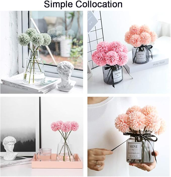 10Pcs Artificial Fake Flower Plants Silk Chrysanthemum Ball Hydrangea Arrangements Wedding Bouquets Decor Home Kitchen Garden Party Table Floral centerpieces DIY(Coffee Brown)