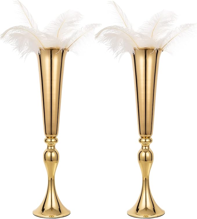 Set of 2 Metal Trumpet Vases for Table Centerpieces, Anniversary Celebration Wedding Party Dinner Table Centerpieces, Wedding Decorations, 21.9"/55.5cm Gold Vases