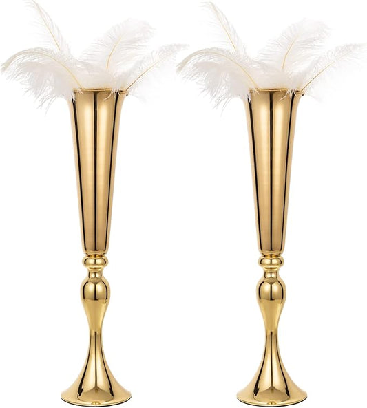 Set of 2 Metal Trumpet Vases for Table Centerpieces, Anniversary Celebration Wedding Party Dinner Table Centerpieces, Wedding Decorations, 21.9"/55.5cm Gold Vases