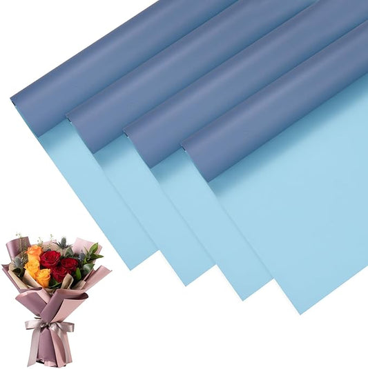 M METERXITY 20 Sheets Flower Wrapping Paper Bouquet, 23 Inch Double-Sided Navy Blue & Blue BOPP Waterproof Floral Wrapping Paper Flower Packaging DIY for Wedding/Party/Gift Bouquet Wrap Paper