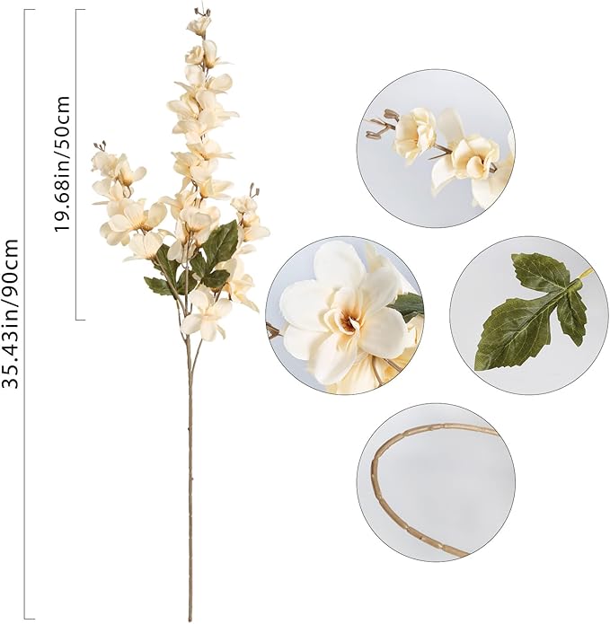 6PCS Champagne Delphinium Artificial Flower Lifelike Faux Larkspur Silk Flowers Plant 35.43'' Long Stem Blossoms Flowers for Tall Vase Floral Arrangements Home Table Wedding Decor(Champagne)