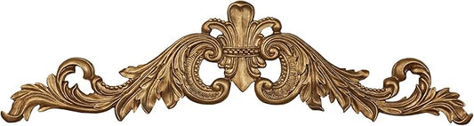 Salvatar Wall Art Topper | Large, Wide Doorway Design | Antique Aged Gold Metallic Finish | Openwork Acanthus Leaf Scrolls with Ornate Fleur De Lis | Hang Alone or Above A Door, Window, or Artwork