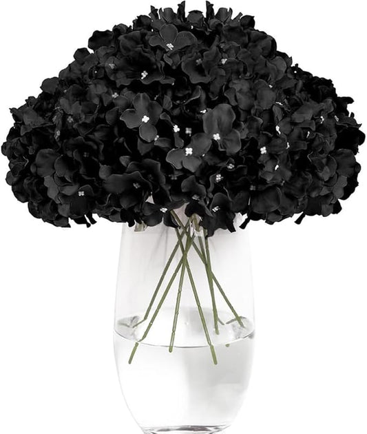 Tifuly Hydrangea Artificial Flowers -12 pcs Realistic Fake Hydrangea Silk Flowers with Stems Faux Hydrangea Flowers Heads for Office Home Party Wedding Centerpiece DIY Floral Decor（Black）