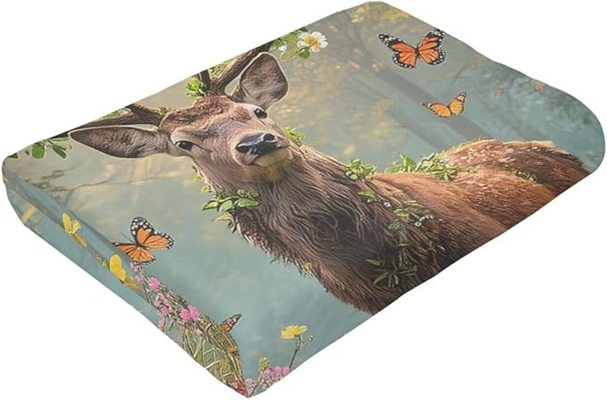 Forest Deer Blanket Hunting Elk Throw Blanket Wildlife Soft Cozy Fleece Fuzzy Stuffed Plush Flannel Gifts for Girls Women Boys Kids Adults 60"X80"