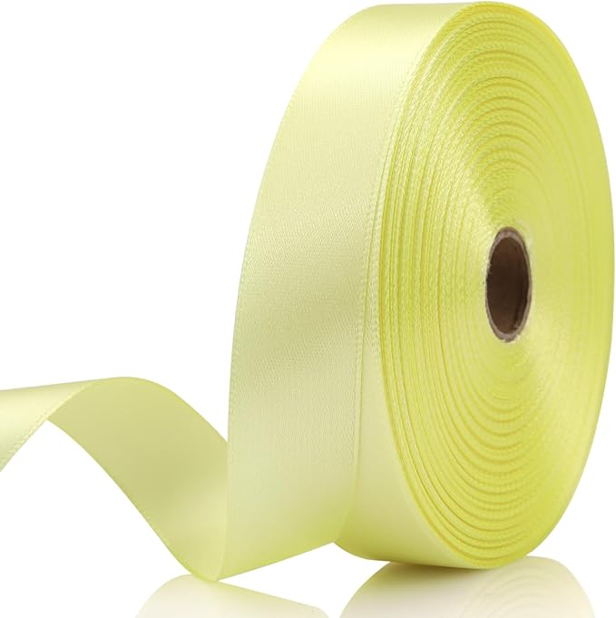 7/8 Inch 60 Yards Rice Yellow Satin Craft Ribbon-Single Face Polyester Ribbon for Handmade Roses,Gift Wrapping,Timeless Flower,Bouquets,Wedding and Party Decoration