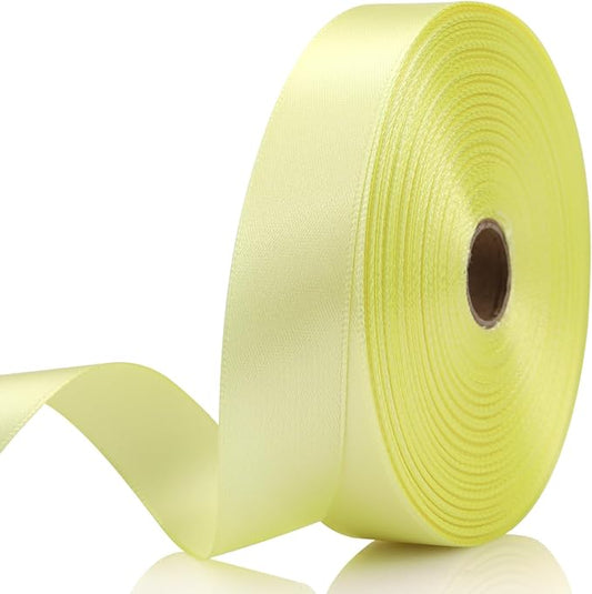 7/8 Inch 60 Yards Rice Yellow Satin Craft Ribbon-Single Face Polyester Ribbon for Handmade Roses,Gift Wrapping,Timeless Flower,Bouquets,Wedding and Party Decoration