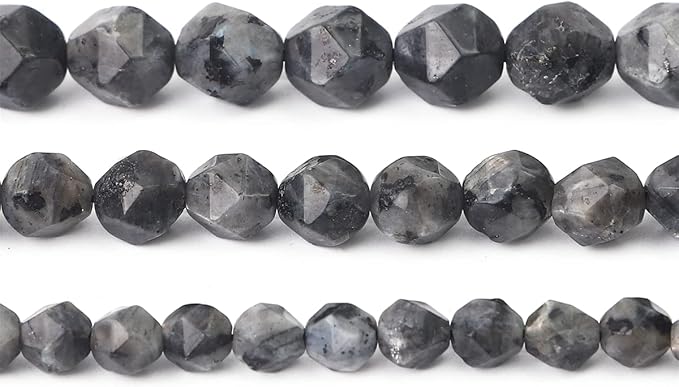 Faceted Natural Black Spectrolite Stone Round Beads 6mm 36cm/Strand for Jewelry Making