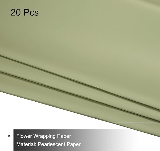 MECCANIXITY 20 Pcs Flower Wrapping Paper 22.8x22.8 Inch Waterproof Florists Wrapping Paper for Florist Bouquet Supplies, DIY Crafts, Gift/Gift Box Packaging Green