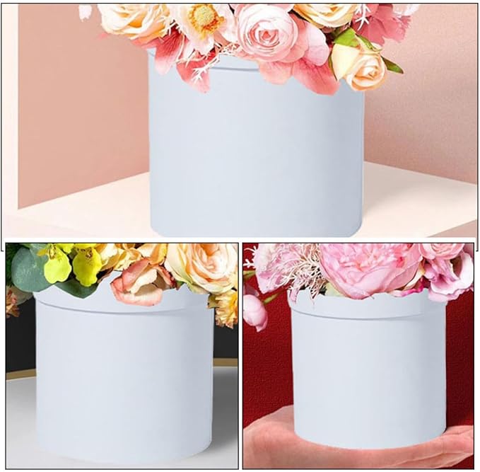 SEWACC 2pcs Round Floral Packaging Boxes Cardboard Buckets for Valentines Bridal Shower Favors DIY Flower Arrangements and Storage