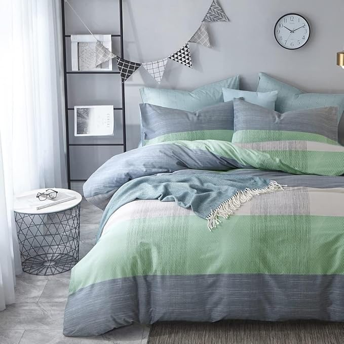 LifeTB King Comforter Set Patchwork Bedding Comforter Set Soft Fluffy Geometric Plaid Bedding Set for All Seasons Cozy Patchwork Plaid Checkered Pattern Comforter King Size with 2 Pillow Shams
