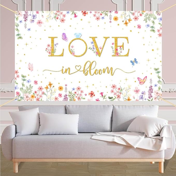8x6ft Love in Bloom Bridal Shower Decorations Backdrop Wildflower Wedding Shower Background Lower Floral Engagement Wedding Bachelorette Party Decor Supplies Photo Booth Props