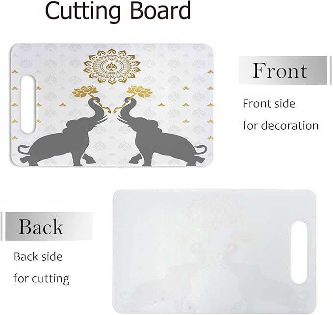 Elephant Cutting Boards Lotus Golden Flora Art Cutting Boards Kitchen Chopping Board with Handles Non Slip Plastic 16 x 10 x 0.24 Inch