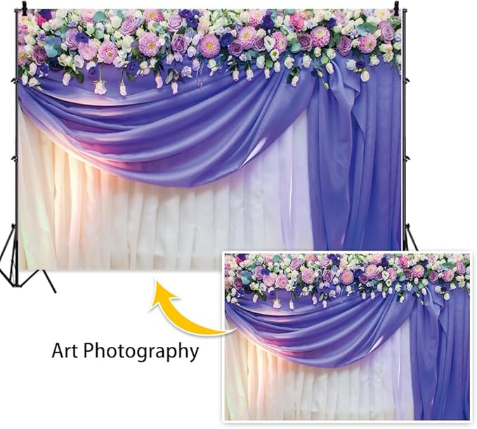 Leowefowa Flower Wedding Backdrop Wedding Pink Roses Floral Curtain Photography Background for Weeding Birthday Baby Shower Party Decorations Backdrop Photobooth 16x7ft Vinyl