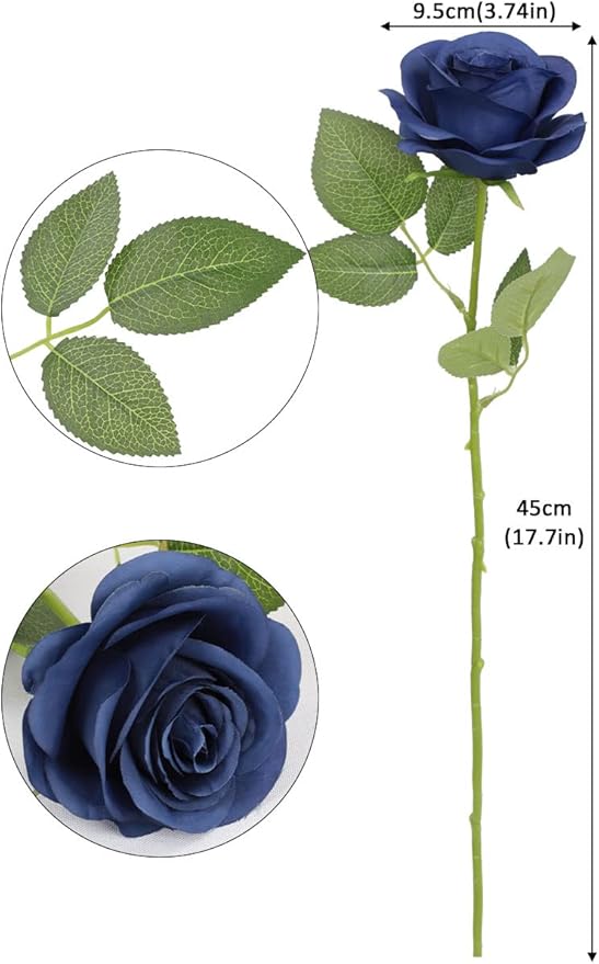 30pcs Roses Artificial Flowers Navy Blue Fake Roses Flowers with Long Stems Silk Flowers for Wedding Bouquet Centerpices Decorations Party Bridal Baby Shower Home Decor