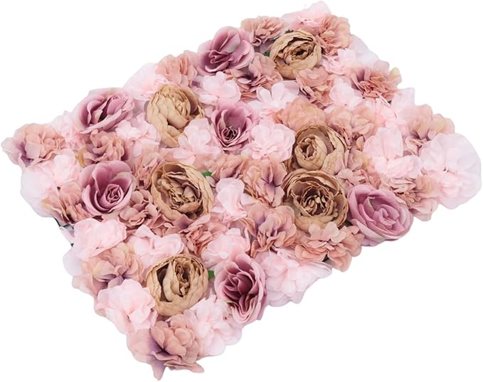 Artificial Flower Wall Panels, Silk Wedding Flower Wall Backdrop Panel, 3D Floral Panel Artificial Floral Wall Mat Flower Screen for Photo Party Wedding Wall Background Decor (6PCS Autumn Pink)