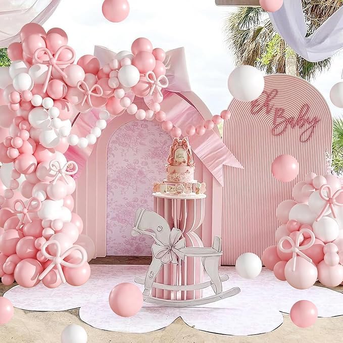 Arch Backdrop Cover Baby in Bloom Baby Shower Arch Stand Spandex Fabric Cover Blue Flowers Floral Pink Bows Girls Birthday Party Baptism Decorations (2.2X5ft,G-4029)