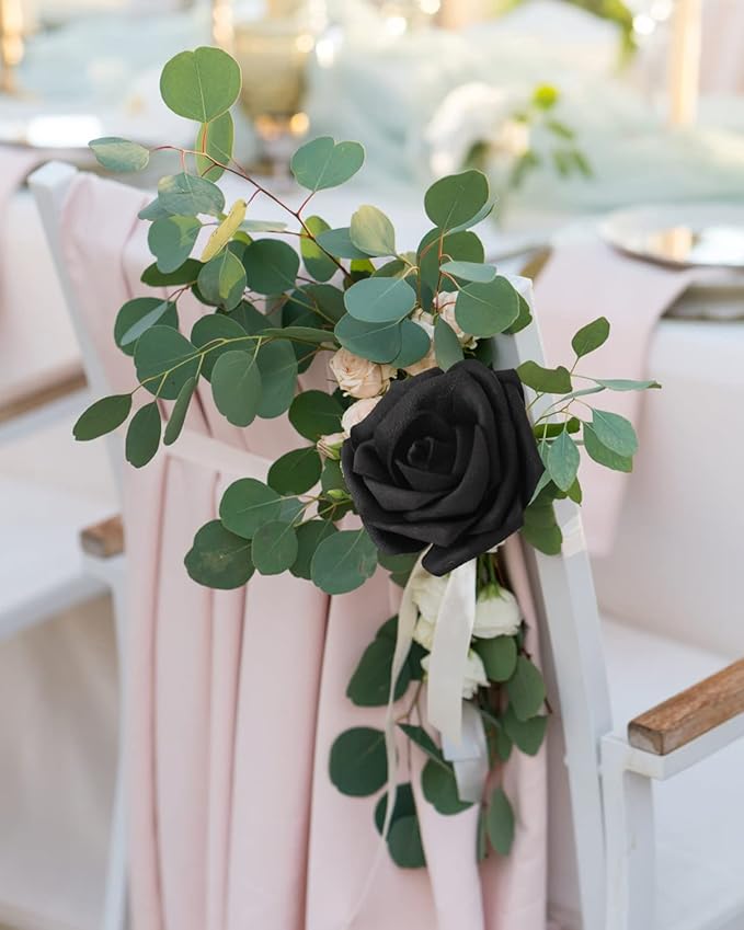 JOYLEX Artificial Flowers Realistic Roses, 50pcs Real Looking Fake Roses with Stem for DIY Wedding Bouquets Centerpieces Bridal Shower Party Home Romantic Decorations (Black)