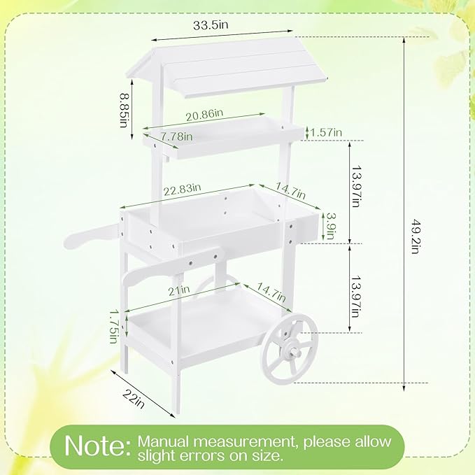 Hanaive Flower Cart Display Stand with Wheels for Bridal Shower Baby Shower Party Large Country Market Vintage Wooden 3 Tier Rolling Table Cart for Display Flower Candy Party Favors and Crafted Items