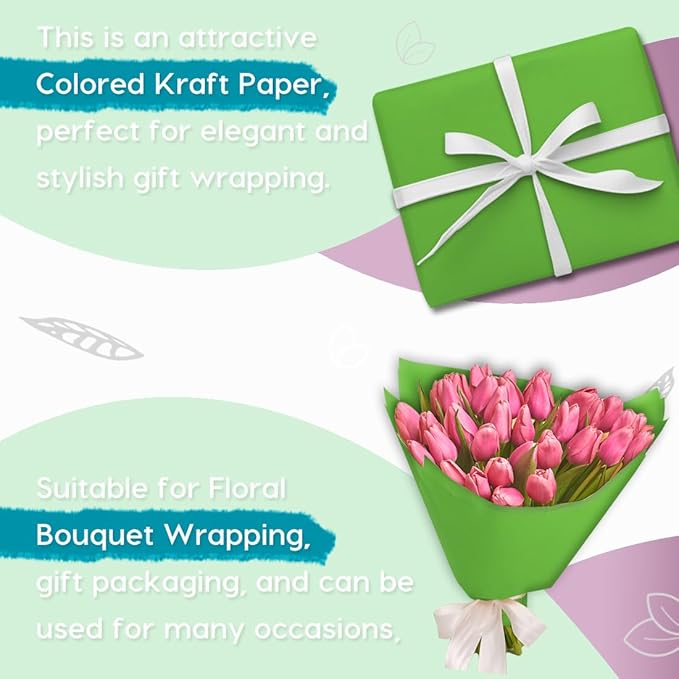 PerkHomy Medium Green Kraft Paper Roll 48" x 1,800" (150') for Gift Wrapping Bouquet Flower Art Painting Craft Writing Packaging Shipping 80GSM 55LB (Medium Green, 48" x 150')