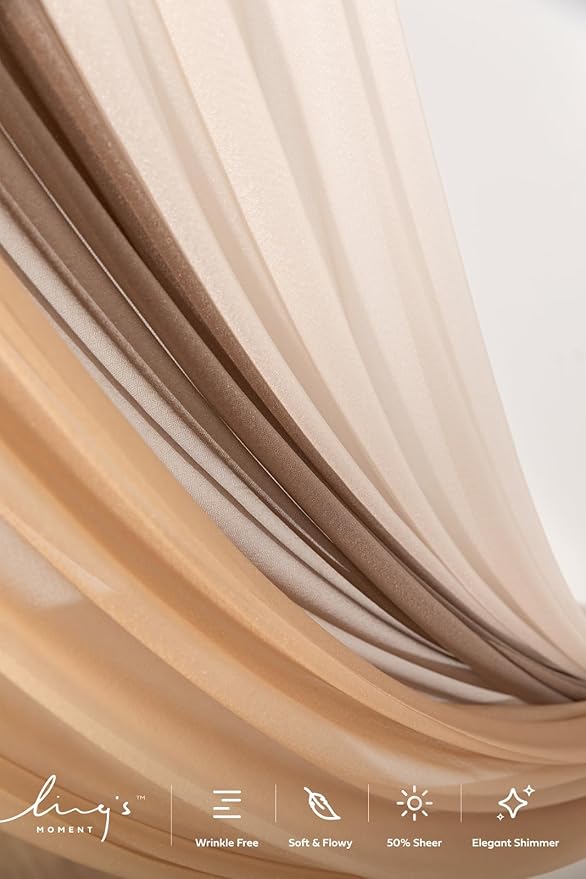 Ling's Moment Wedding Arch Draping Fabric 3 Panels 20Ft Chiffon Fabric,Sheer Draping Fabic for Wedding Arrangement Ceremony Reception Backdrop Party Swag Home Decor (Nude & Walnut Brown)