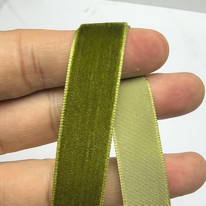 Chenkou Craft 25 Yards 5/8" Velvet Ribbon Lots Bulk (Olive, 5/8"(15mm))