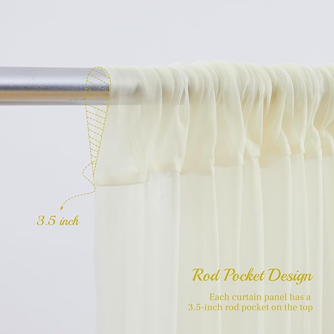 10x8ft Ivory Tulle Backdrop Curtain with Lights String for Parites, Sheer Backdrop Curtains for Wedding Baby Shower Birthday Party Photo Shoot Decorations