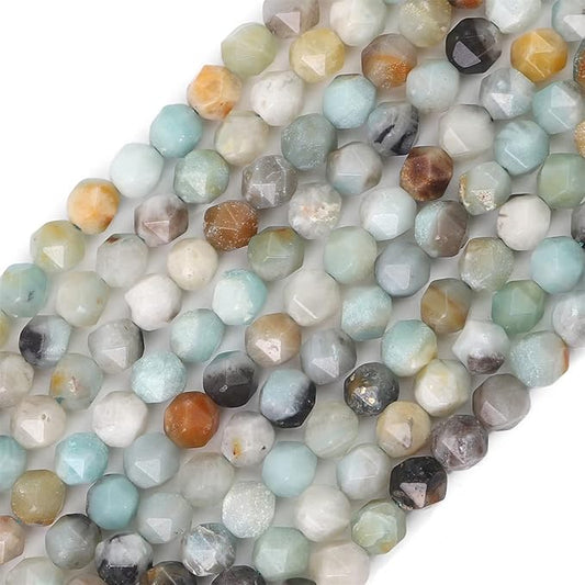 Faceted Natural Amazonite Stone Round Beads 8mm 36cm/Strand for Jewelry Making