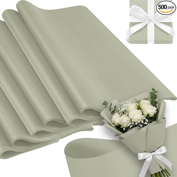 Qilery 500 Sheets Sage Green Tissue Paper Bulk 15 x 20 Inch Acid Free Christmas Wedding Flower Wrapping Packing Paper Sheets for Crafts, Gift, Arts Flower, Baby Shower Birthday Party Favor Decoration