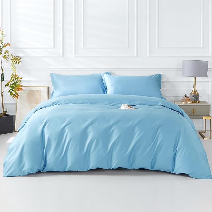 SAPHREAS Blue Duvet Cover Queen Size 3 Pieces Extra Soft 100% Cotton Bedding Set, Includes 1 Duvet Cover 90"x90" with Zipper Closure & 2 Pillow Shams, Comforter Not Included