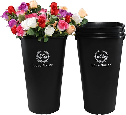 Pekky 20 Inches Plastic Floral Buckets for Cut Flowers, 4 Pack Plastic Flower Bucket Vases, Black Flower Display Buckets