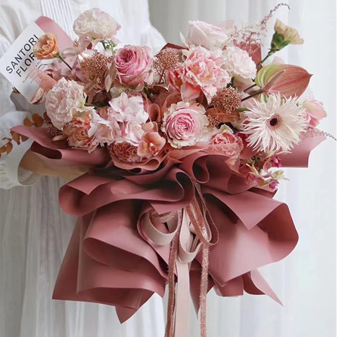 BBJ WRAPS Single Color Flower Wrapping Paper, Waterproof Floral Bouquet Wrapping Paper, Flower Paper Wraps for Florist Supplies, 23x23 Inch - 20 Sheets (Flesh Pink)