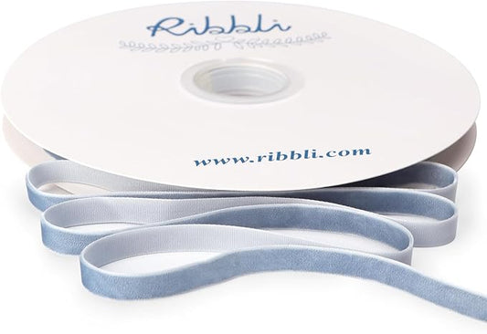 Ribbli Dusty Blue Velvet Ribbon 3/8 Inches Continuous 25 Yard Spool Dusty Blue Christmas Ribbon for Gift Wrapping Crafts Home Decor