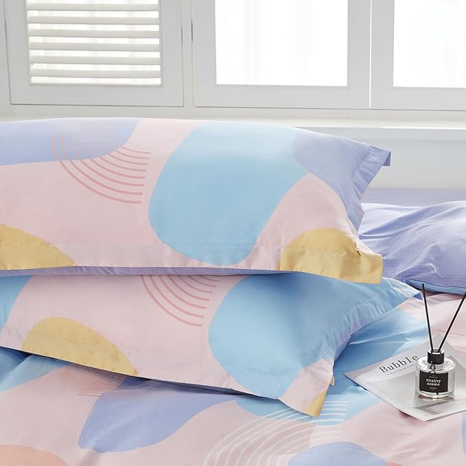 SAPHREAS Orange Blue Geometric Blocks Duvet Cover Set Queen Size 3pcs 100% Cotton Colorful Bubble Bedding Comforter Cover Set 1 Duvet Cover 2 Pillow Shams