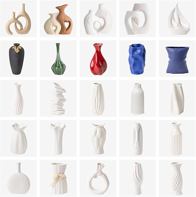 Intertwined Couple Vase Set - 2-Pcs White Ceramic Vases with Loop Design & Wide Rectangular Neck, Romantic Gifts for Couples, Wedding Gift for Couple, Decorative Vase for Living Room